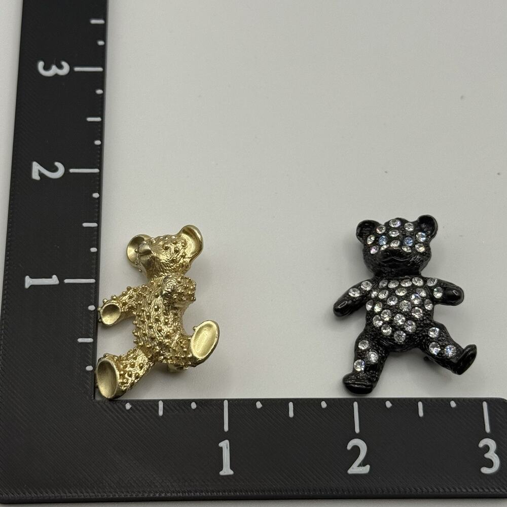 Vintage Lot of Two Teddy Bear Brooch Pins Gold Tone Black Enamel‎ Rhinestone - Picture 6 of 7